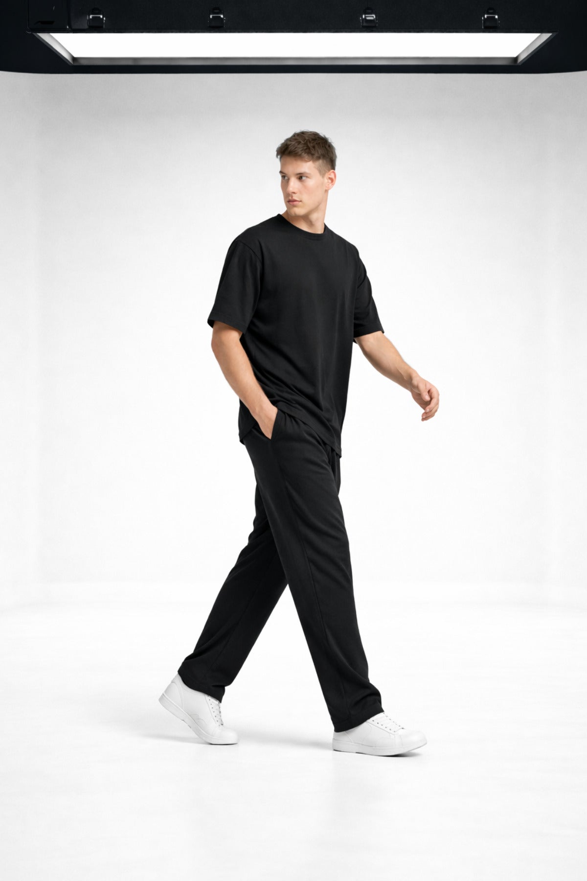 Erkek Oversize Penye T-shirt Pantolon Takım Rahat Kesim Takım - Siyah - 3