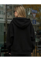 Kadin Oversi̇ze Kapüşonlu Fermuarli Hirka Sweatshirt - Siyah - 3