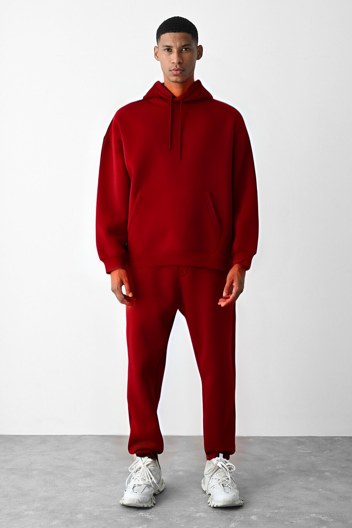 Erkek Oversi̇ze 3 İ̇pli̇k Kalin Eşofman Takimi - CLARET RED - 1
