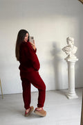 Kadın 3 İ̇plik Oversize Bisiklet Yaka Eşofman Takımı - Bordo - 1