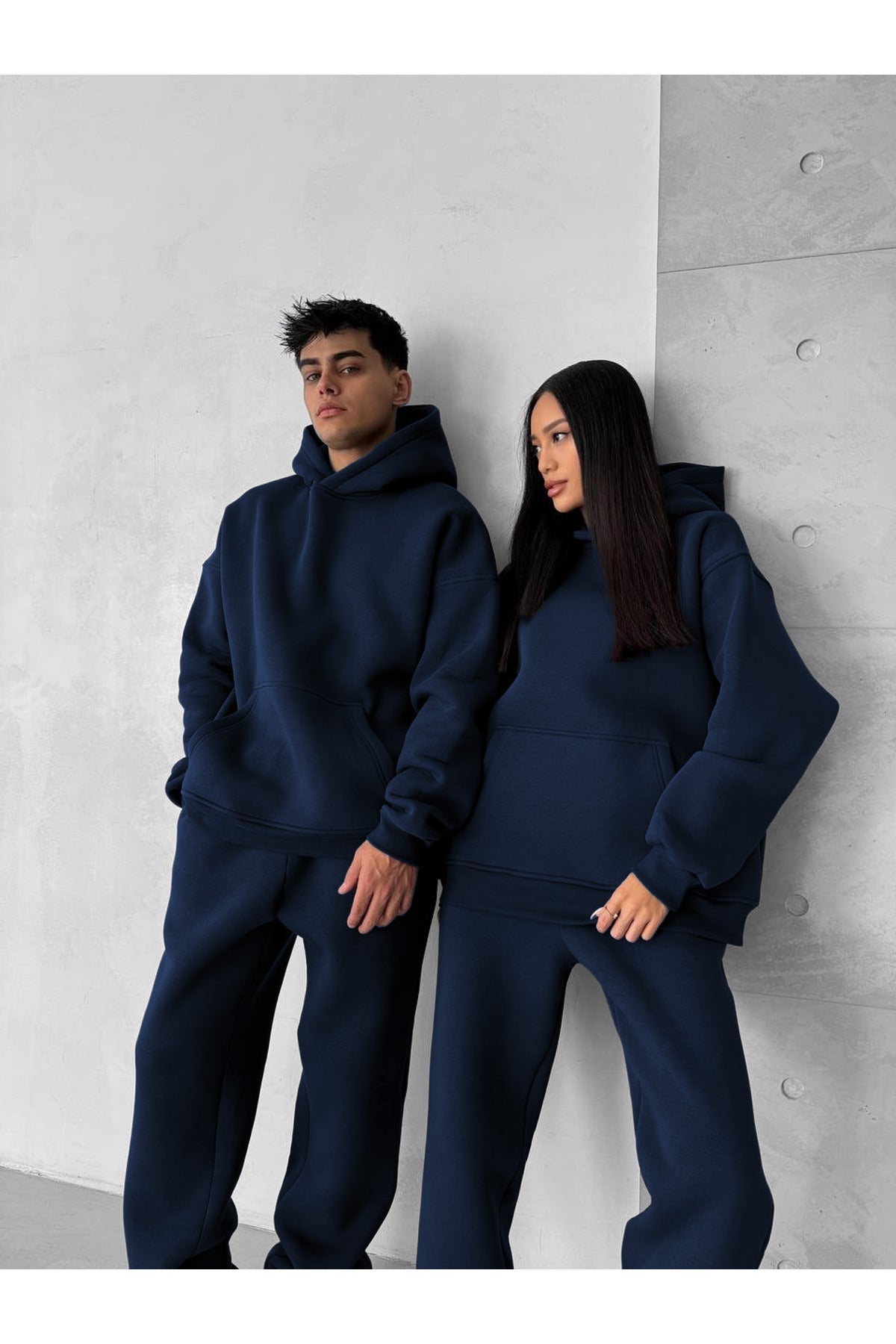 Unisex Oversi̇ze Çi̇ftleri̇n Kullanimina Uygun Eşofman Takimi ( Ürün 1 Takim) - Lacivert - 3