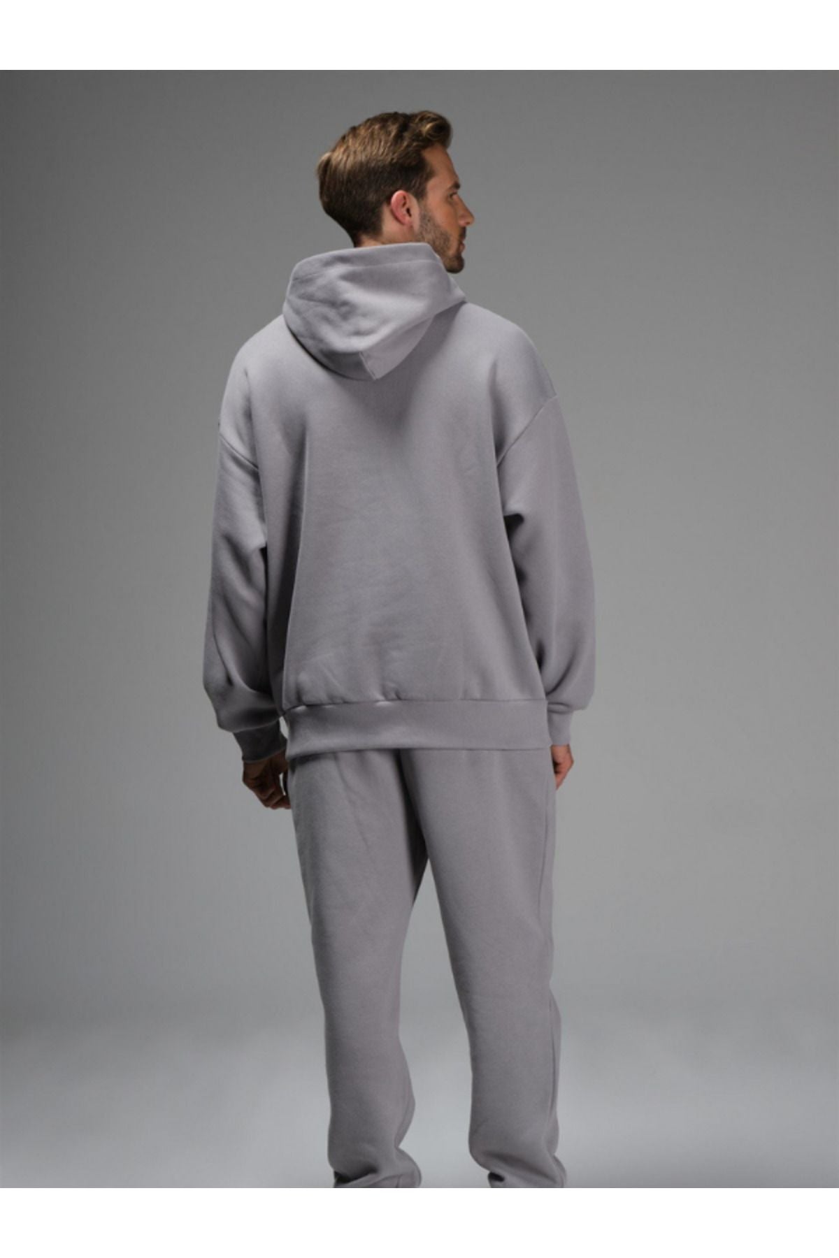 Erkek 3 İ̇pli̇k İ̇çi̇ Pamuklu Kalin Jogger Eşofman Takimi - Gri - 3