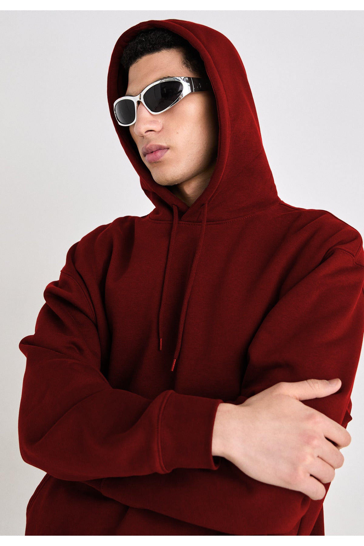 Erkek Düz Okul Lise Hoodie Sweatshirt - Kırmızı - 3
