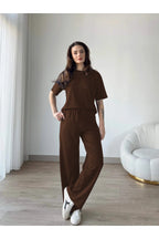 Kadın Modal Penye Full Esnek Süper Yüksek Bel Alt Üst Takım - Kahverengi - 2