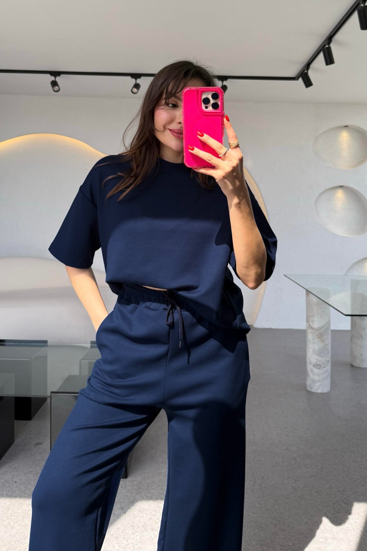 Kadın Trend Model Yazlık Alt Üst Takım - Navy Blue - 2