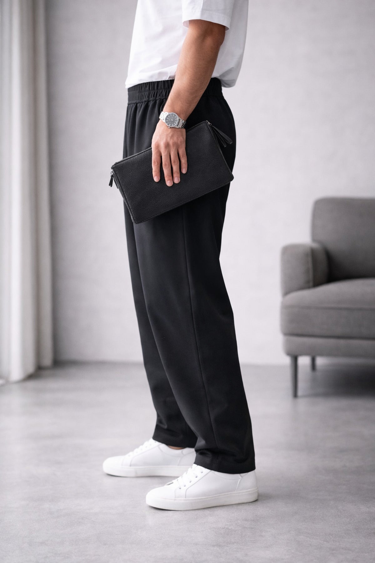 Erkek Rahat Kesim Baggy Pantolon Premium Seri - Siyah - 2