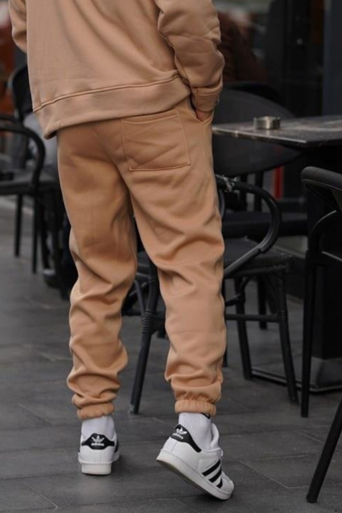 Erkek Yan Cepli Jogger Paçası Lastikli Eşofman Altı - Vizon - 4