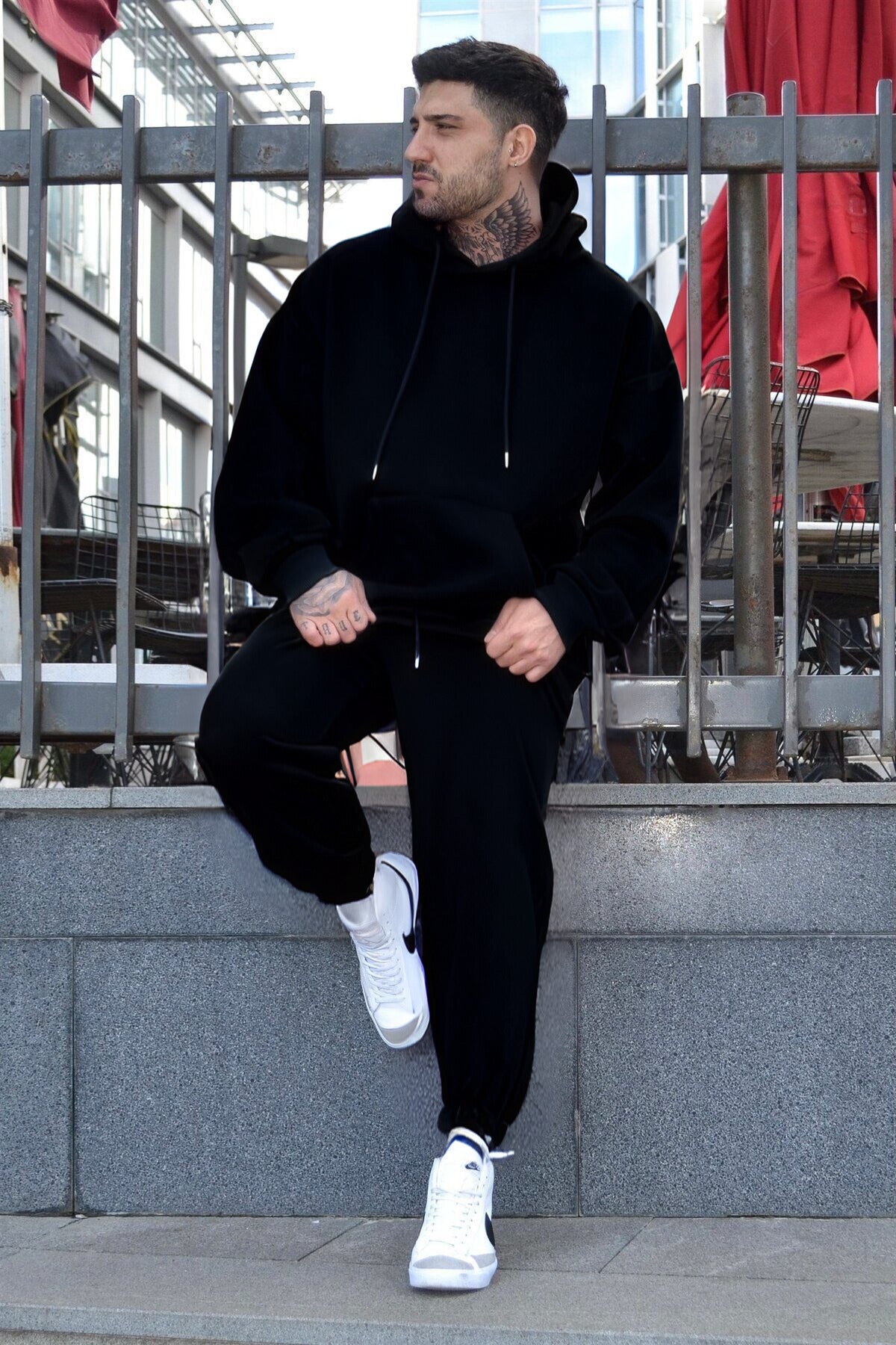 Unisex Kaliteli Eşofman Takımı Kalın Kışlık 3 İ̇plik - Siyah - 3