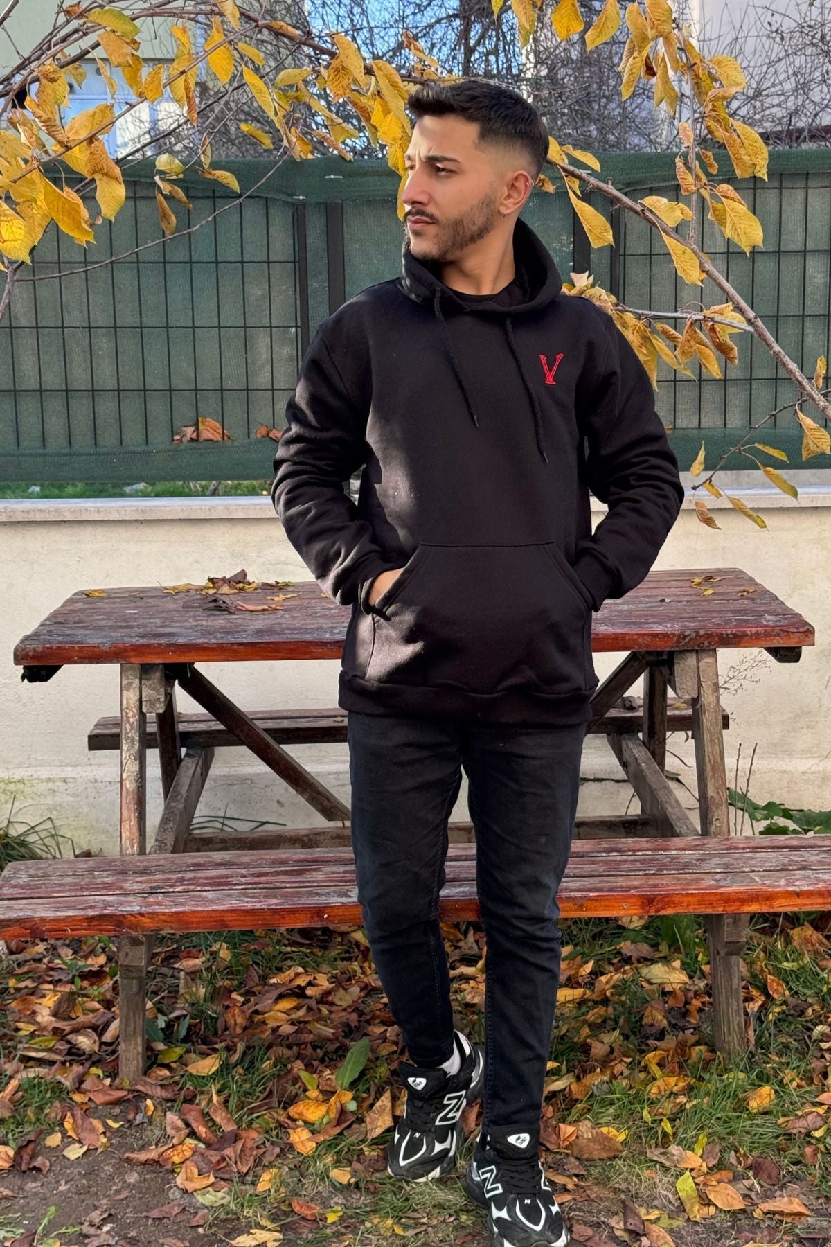 Erkek Kapşonlu Nakişli Oversi̇ze Kolej Sweatshi̇rt - V - 2
