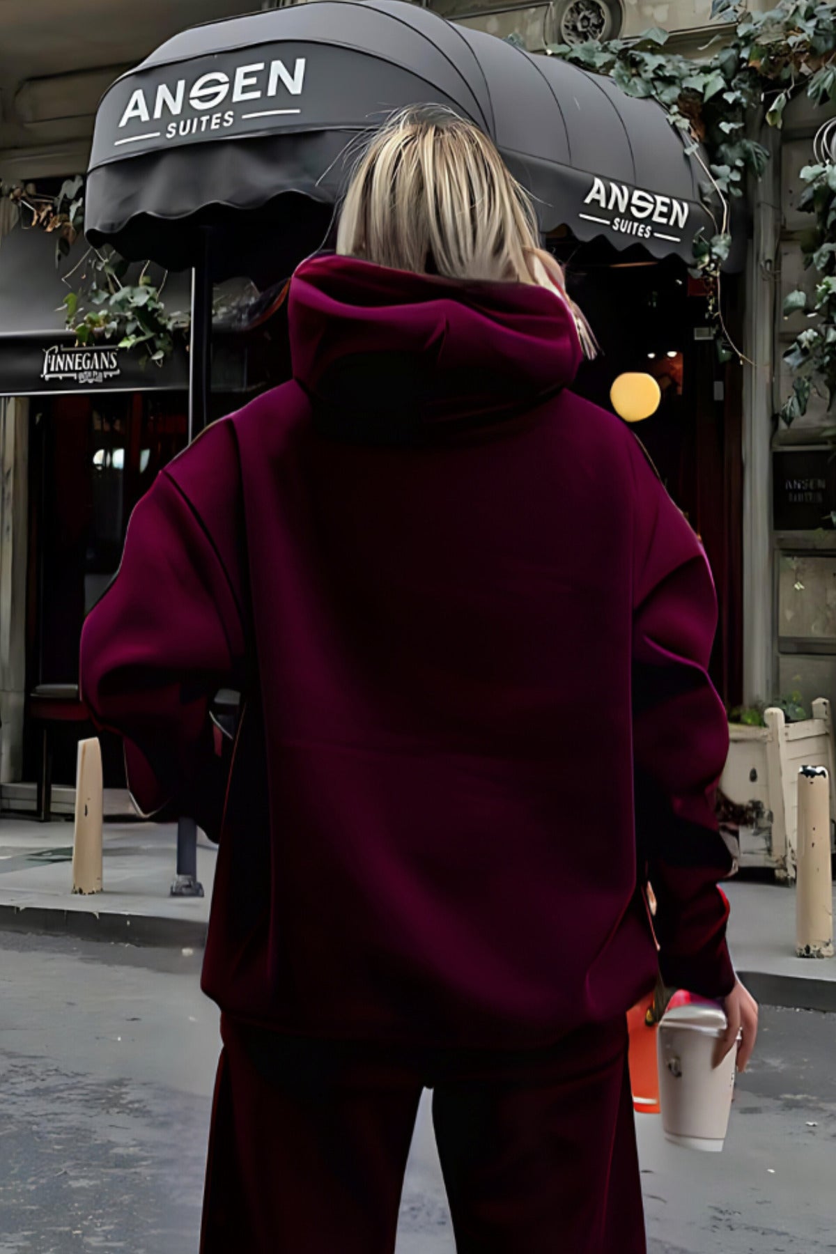Premium Kalite 3 İplik Sweatshirt Kapuşonlu - Bordo - 2
