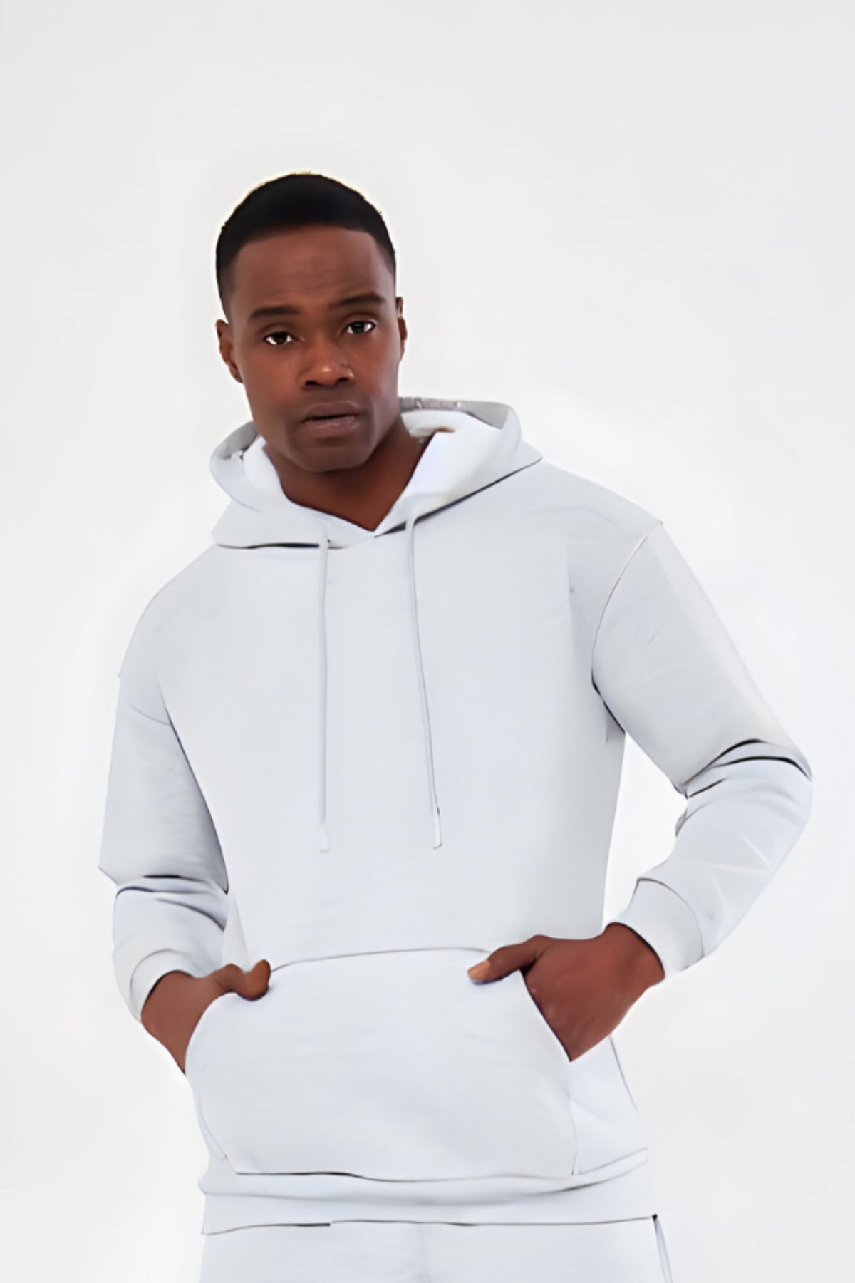3iplik Bisiklet Yaka Kalın Sweatshirt Pamuklu - Beyaz - 1