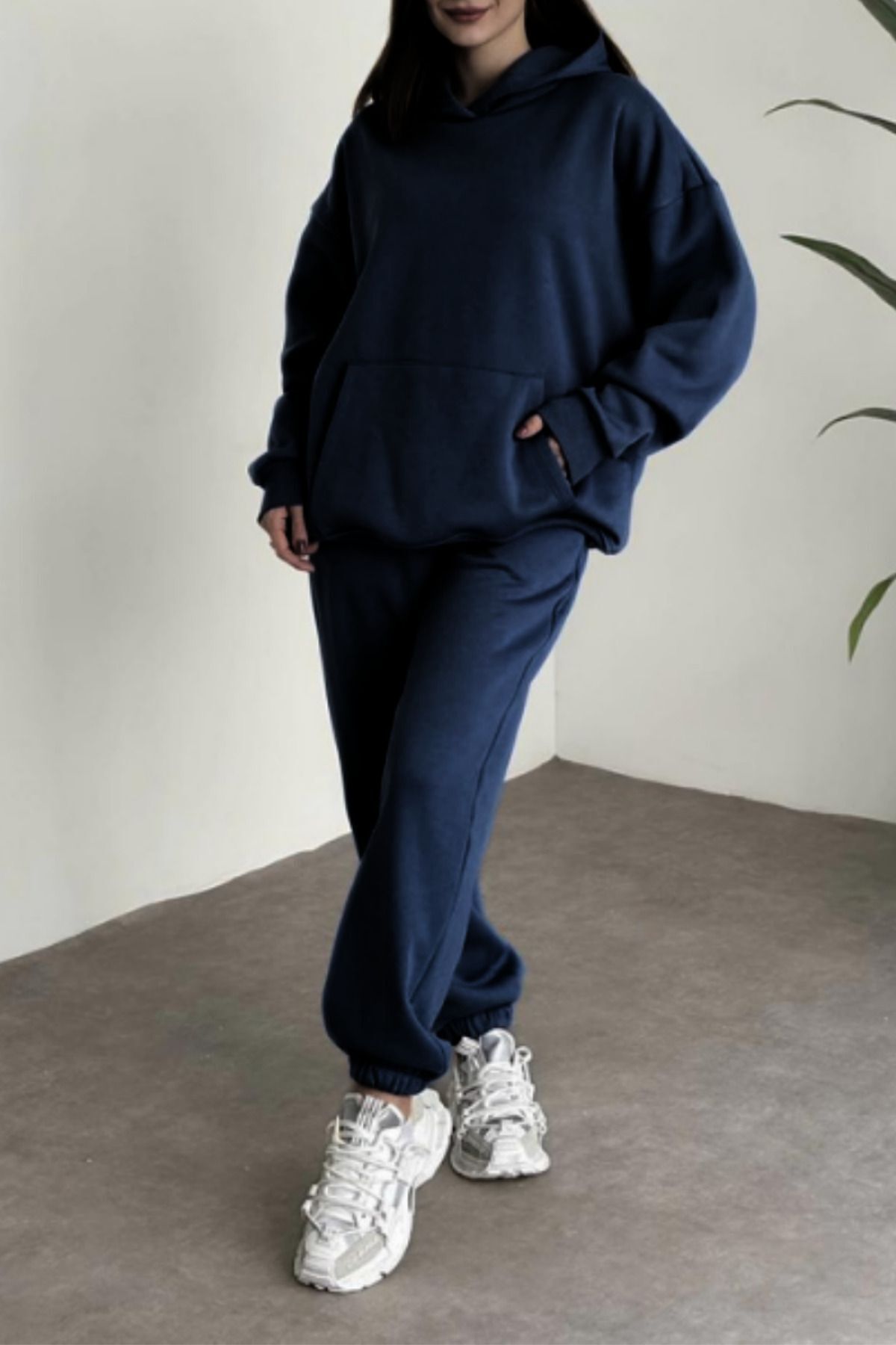 Kadın Lacivert Brooklyn Oversize Kapşonlu Alt Üst Eşofman Takımı - NavyBlue - 1