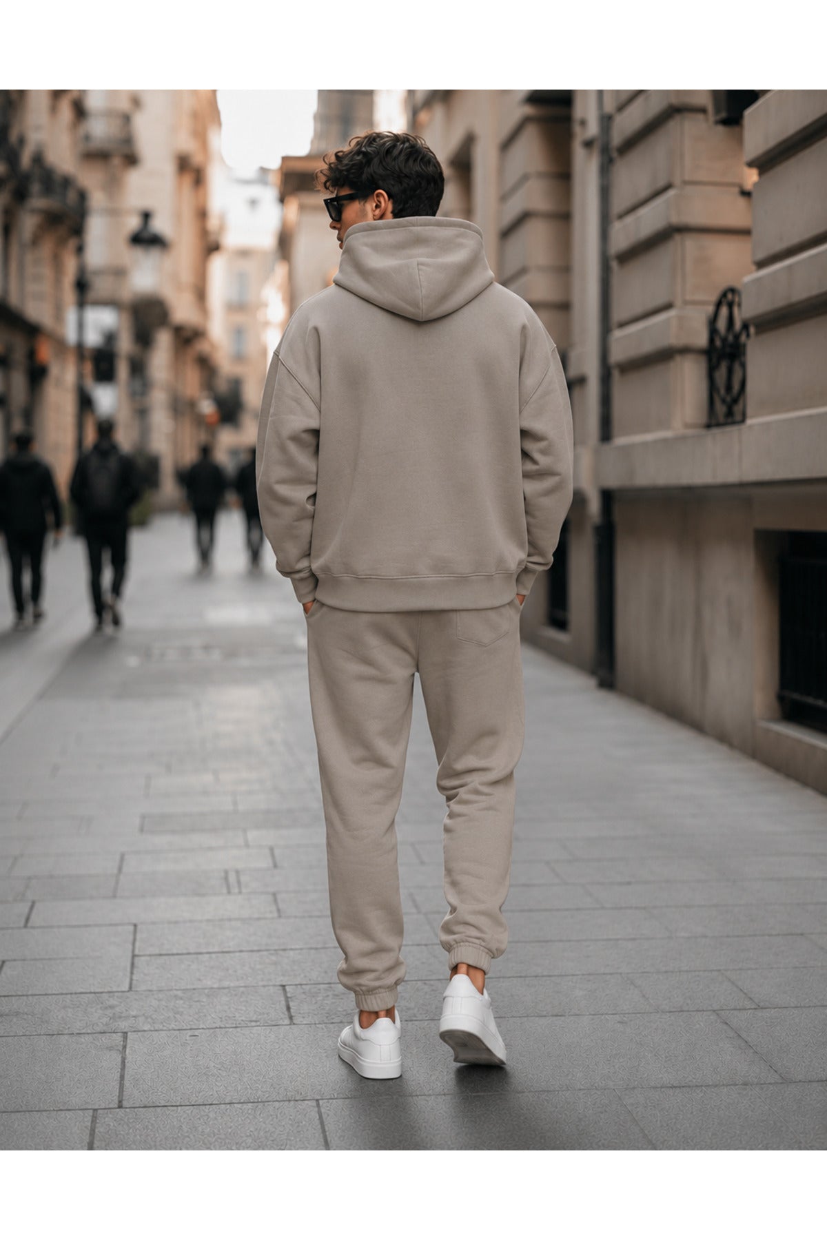 Erkek 3 İ̇pli̇k Oversi̇ze Kapüşonlu Kanguru Cep Lasti̇k Paça Jogger Eşofman Takimi - Gri - 4