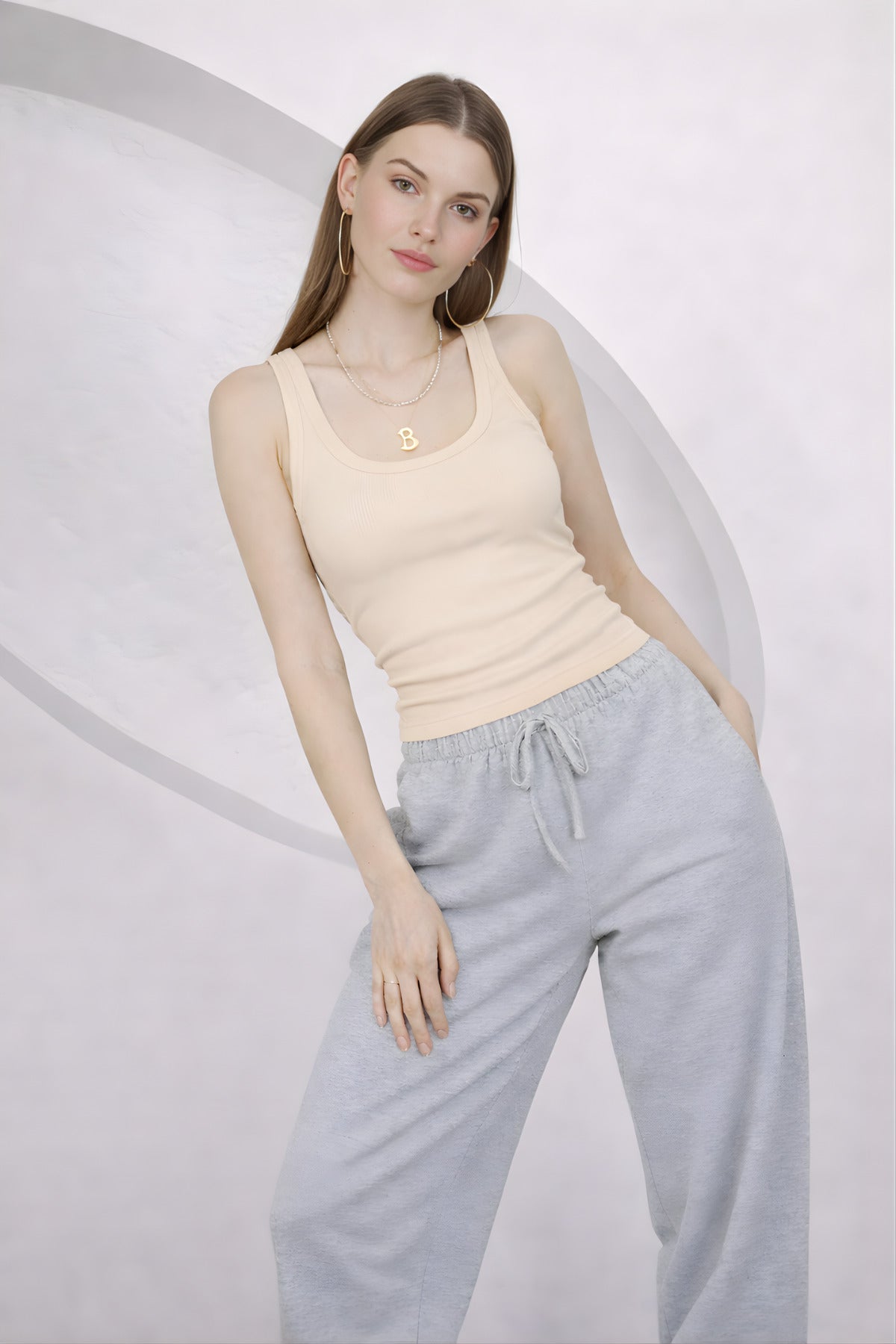 Kadin Fi̇ti̇lli̇ Kalin Askili Esnek Body Atlet - Bej - 2