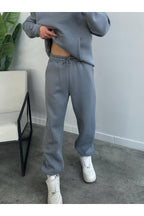 Rahat Kalıp Unisex Kalın Pamuklu Eşofman Takımı ( Yüksek Kalite Kumaştır ) - Gri - 3