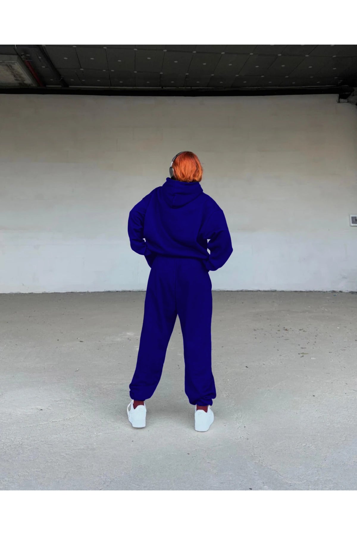 Kadın Oversize Spor Ve Günlük Jogger Paçası Lastikli Eşofman Takımı - Saks Mavisi - 3