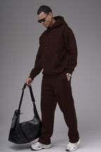 Erkek Baggy Geniş Paça Beli Lastikli Geniş Kesim Kışlık Eşofman Takımı - Kahverengi - 2