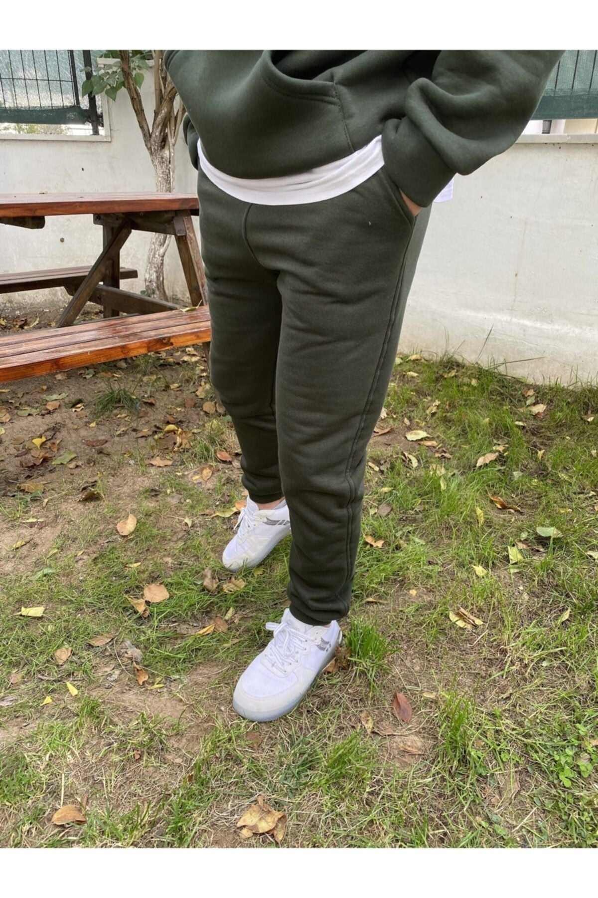 Unisex Haki Yeşil Şardonlu Eşofman Takımı - Haki - 2