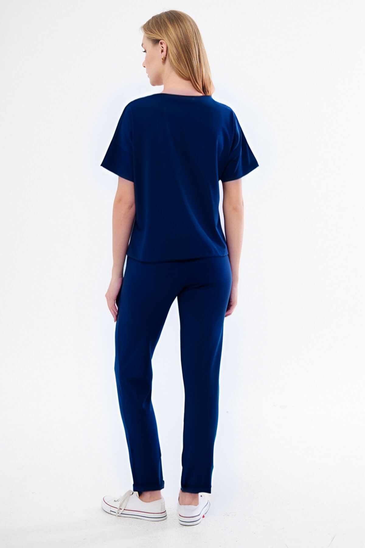 Kadın Basic Yazlık Kısa Kollu Pijama Takımı Oversize - Lacivert - 3