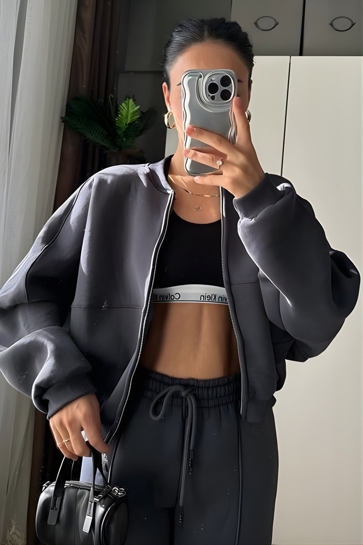 Kadin Casual Bomber Takim - Füme - 3