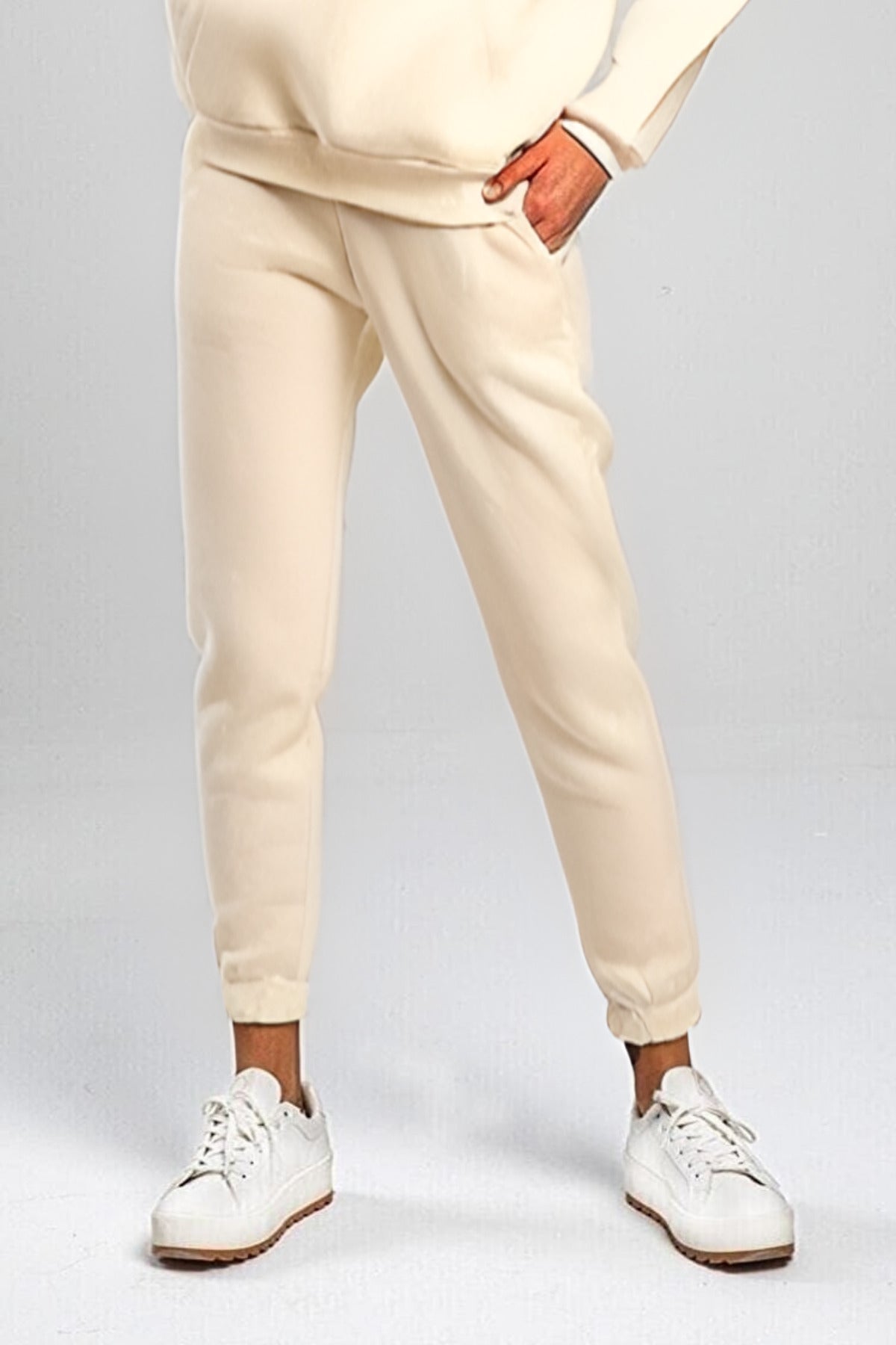 Kadın Paçası Lastikli Jogger Eşofman Altı - Bej - 2