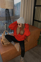 Kadin Kirmizi 3 İ̇pli̇k Şardonlu Yumuşak Oversi̇ze Kapüşonlu Sweatshirt - Kırmızı - 2