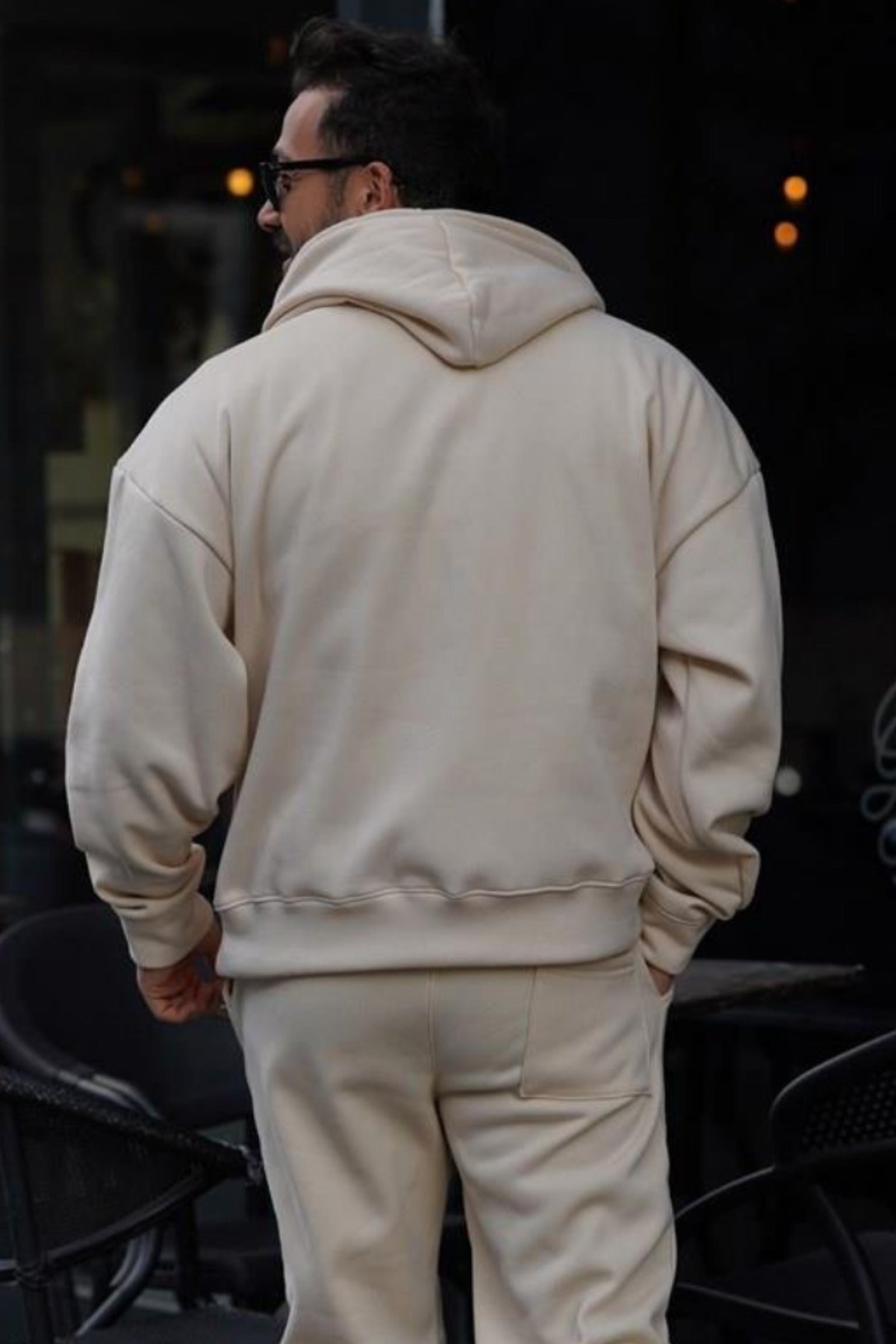Erkek Premium Kaliteli Kışlık Hoodie Sweatshirt - Bej - 3