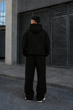 Erkek Premium Oversize Hoodie Eşofman Takımı Unisex Mevsimlik Rahat Eşofman Takımı - Siyah - 2