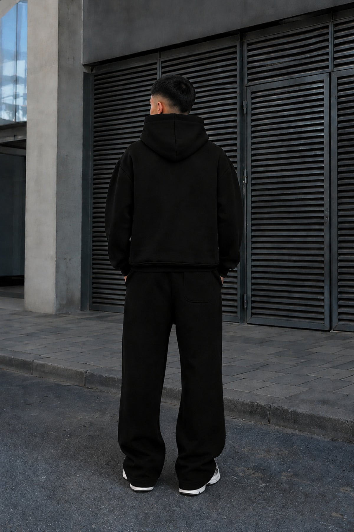 Erkek Premium Oversize Hoodie Eşofman Takımı Unisex Mevsimlik Rahat Eşofman Takımı - Siyah - 2