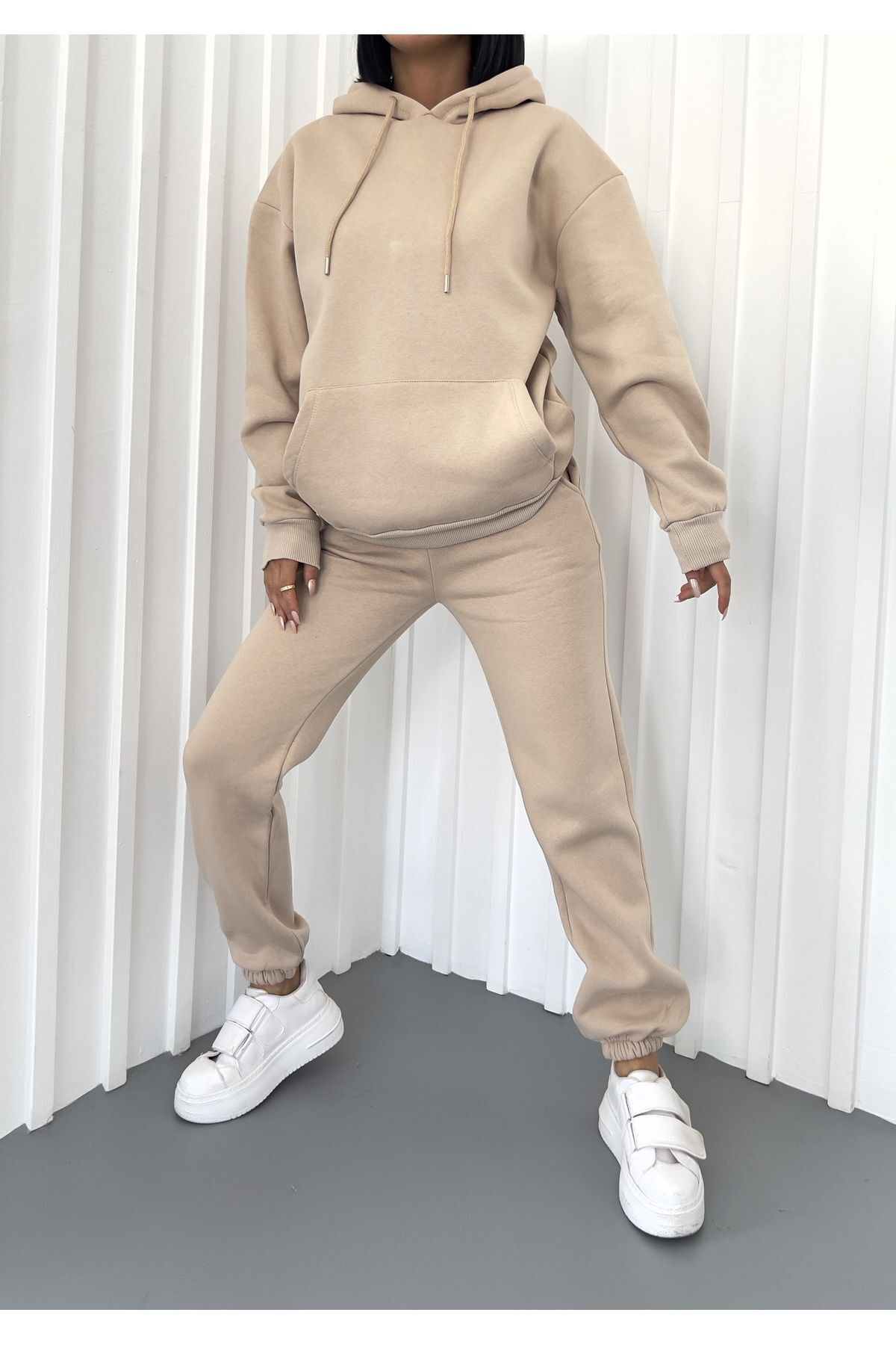 Kadin Oversi̇ze Jogger Eşfoman Takimi - Bej - 2