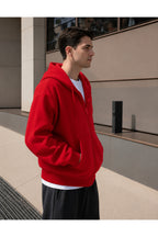 Erkek 3 İ̇pli̇k Fermuarli Kapüşonlu Oversi̇ze Rahat Sweatshirt Hirka - Kırmızı - 2