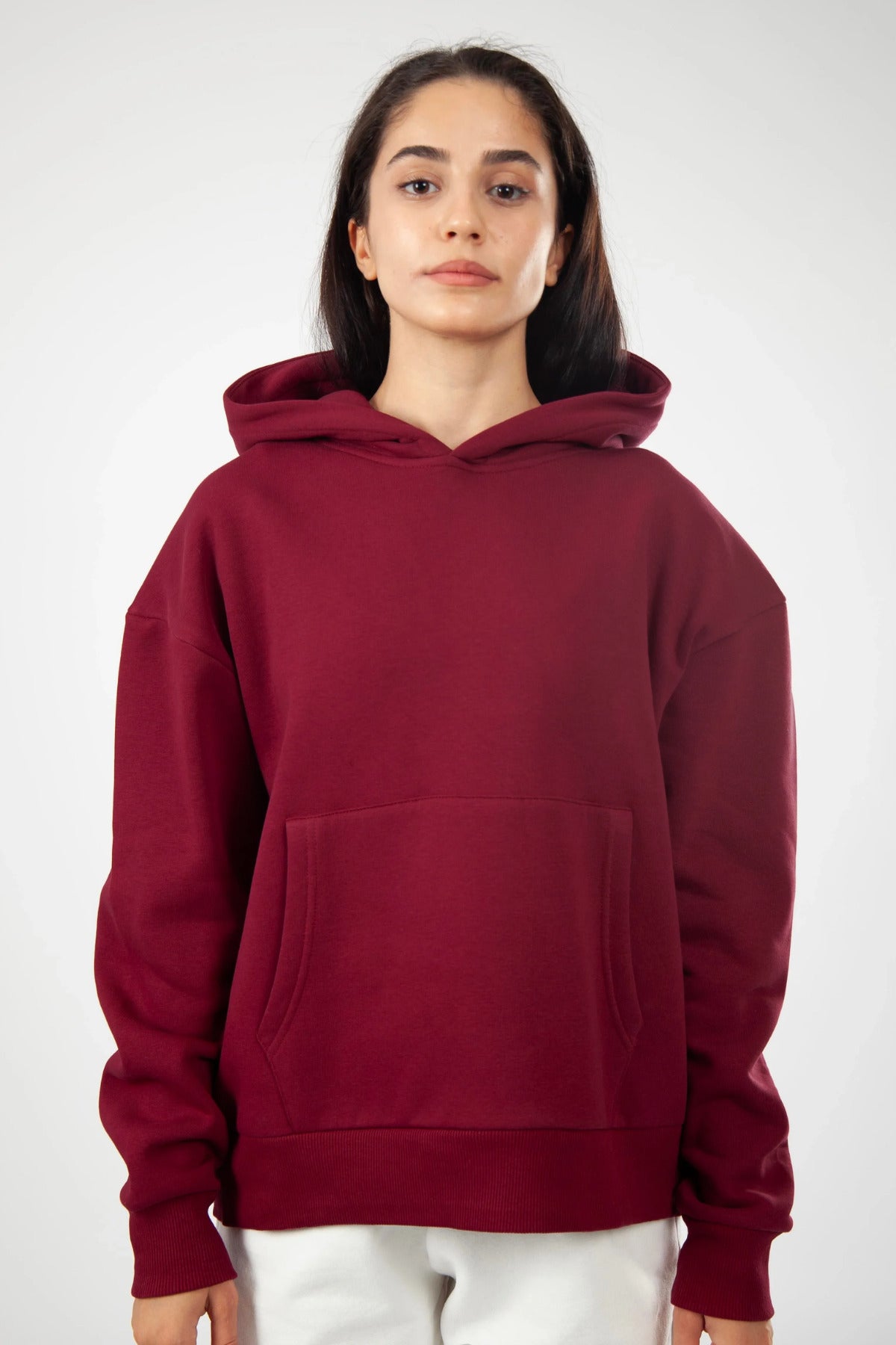 Oversize Hoodie Okul Sweatshirt - Bordo - 1