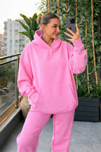 Kadin Kalin Comfort Sweatshi̇rt Yüksek Bel Eşofman Takimi - Açık Pembe - 3
