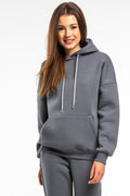Kadın Rahat Kalıp Günlük Kapşonlu Sweatshirt - Füme - 1