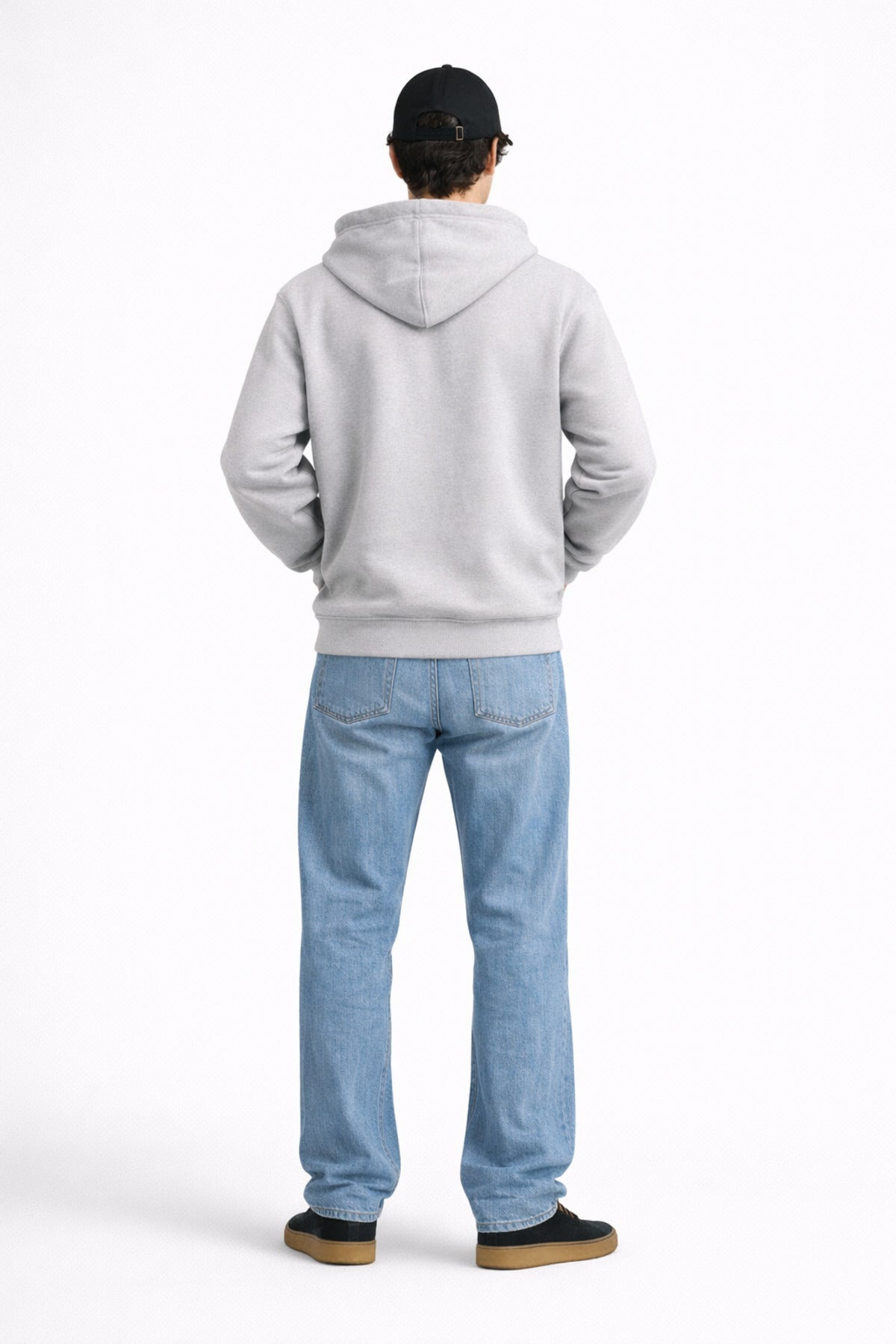 Erkek Oversize Bol Kapşonul Cepli Hoodie Hırka - Gri - 3