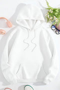 Regular Kalıp Şardonlu Kanguru Cep 3 İ̇plik Oversize Okul Sweatshirt - Beyaz - 1