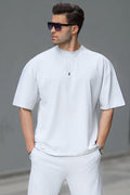 Erkek Oversize Penye Nefes Alan T-shirt - Beyaz - 1