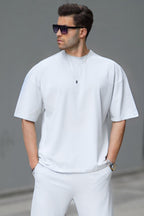 Erkek Oversize Penye Nefes Alan T-shirt - Beyaz - 1