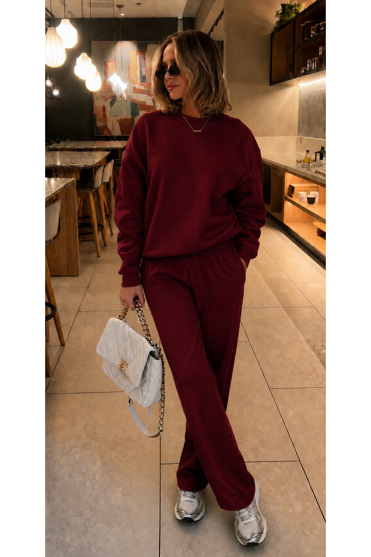 Kadin 3 İ̇pli̇k Bi̇si̇klet Yaka Sweatshirt Eşofman Takimi - Bordo - 3