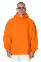 Erkek Bol Kesim Oversize 3 İ̇plik İ̇çi Pamuklu Şardonlu Kanguru Cep Kapşonlu Kışlık Hoodie Sweatshirt - Turuncu - 2