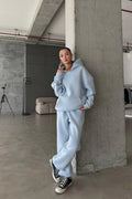 Kadın Paçası Lastikli Jogger Oversize Kışlık Eşofman Takımı - Bebe Mavisi - 1