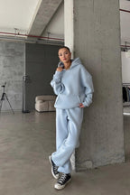 Kadın Paçası Lastikli Jogger Oversize Kışlık Eşofman Takımı - Bebe Mavisi - 1