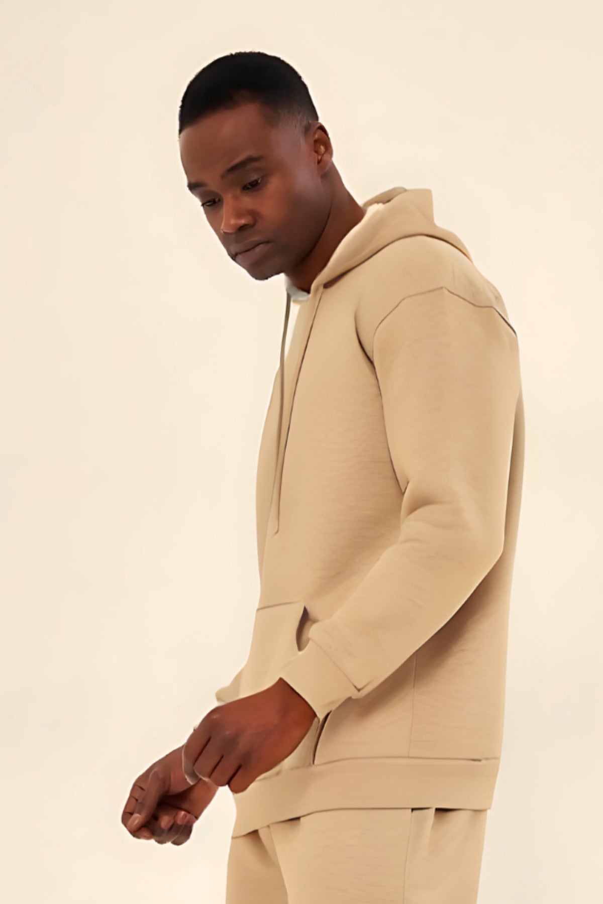 3iplik Bisiklet Yaka Kalın Sweatshirt Pamuklu - Bej - 3