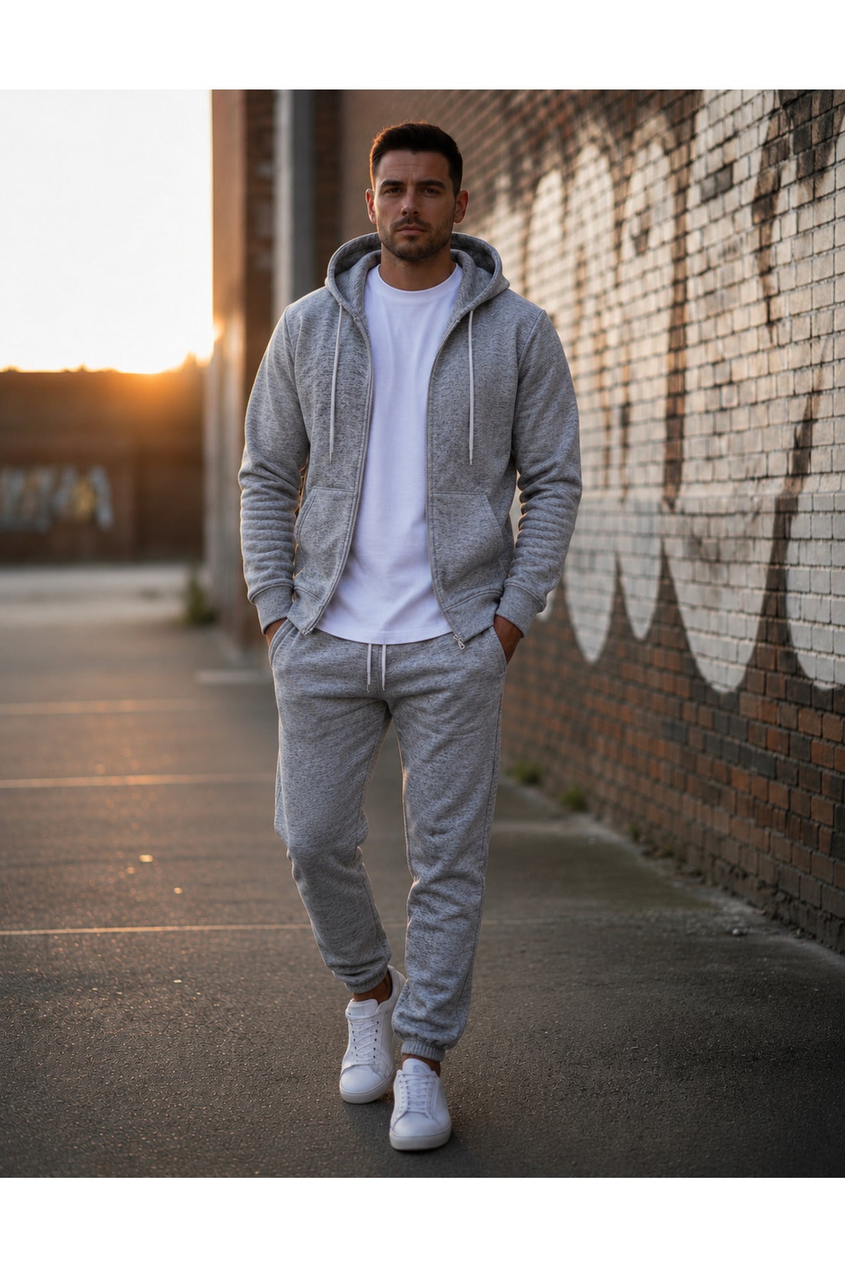 Erkek 3 İ̇pli̇k Fermuarli Kapüşonlu Oversi̇ze Sweatshirt Jogger Eşofman Takimi - Grimelanj - 3