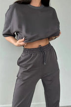 Kadın Füme Rahat Penye Pijama Takımı - Füme - 3