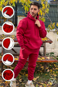 Ob Comfort Kapşonlu Kanguru Cep Oversize Lastik Paça Bordo Eşofman Takımı - Bordo - 1