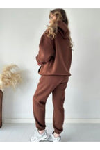 Kadın Unisex Kapüşonlu 3 İplik Oversize Eşofman Takımı - Vizon - 1