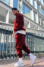 Oversize Pamuklu Kalın Bisikletyaka Eşofman Takımı - Bordo - 2