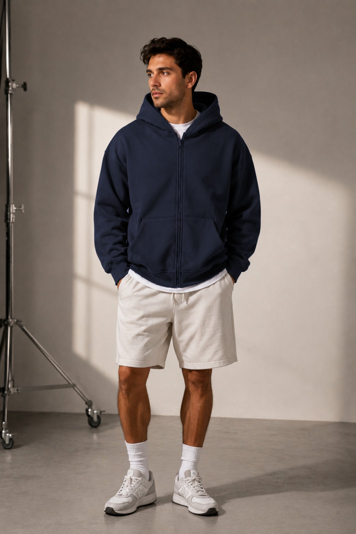 Erkek Mevsimlik Kapşonlu Basic Oversize Hırka - Lacivert - 3