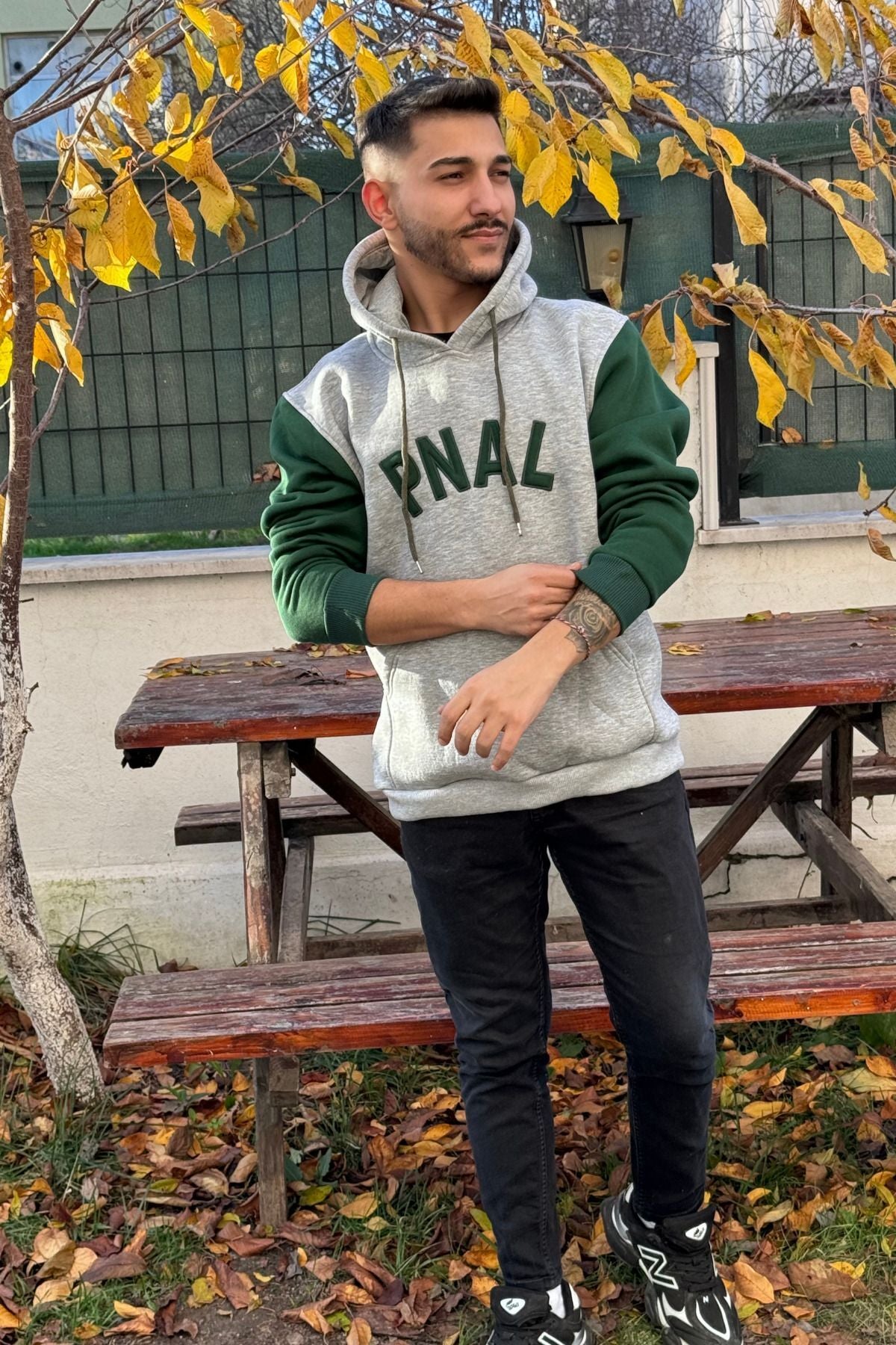 Erkek Kapşonlu Nakişli Oversi̇ze Kolej Sweatshi̇rt - PNA - 4